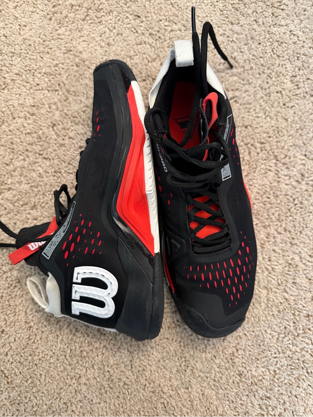 Wilson Rush Pro Mens Black & Red Performance High Top Tennis Shoes size 8.5